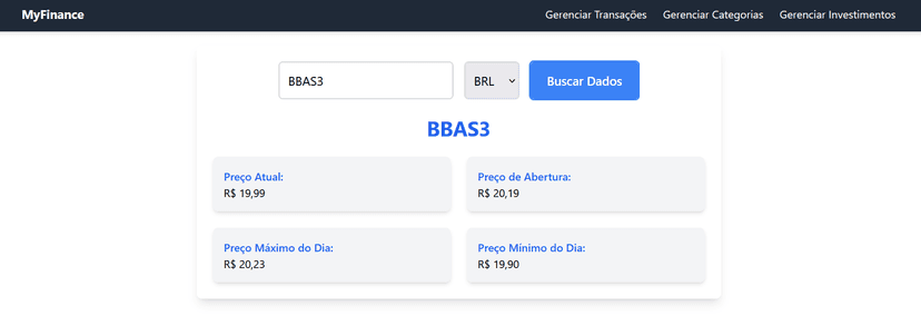 Market Data Dashboard screenshot